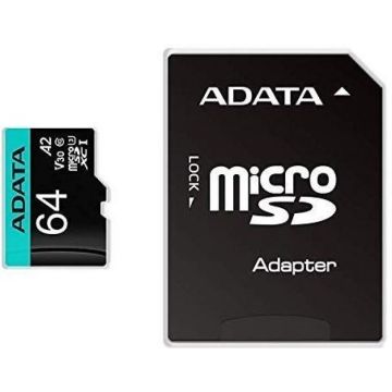 Flash card Micro-SDXC 64GB ADATA Premier Pro V30S retail, w/adapter, black/blue, r/100;w/75