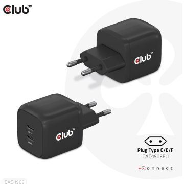 Club3D Reiseladegerät 2xUSB Typ C, PD 45W retail