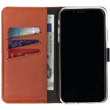 Selencia Echt Lederen Bookcase iPhone Xr - Lichtbruin