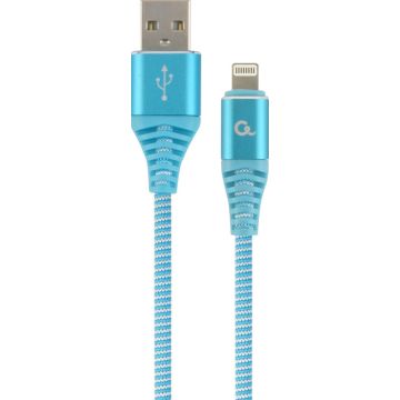 gembird Baumwoll USB-oplaadkabel 8 Pin, 1m, türkis/weiß