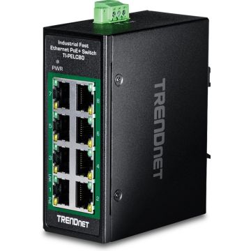 TRENDnet 8-Port Industrial Fast Ethern. PoE+ DIN-Rail Switch