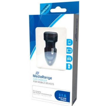 MediaRange Kfz-LadegerÃ¤t 2 USB AusgÃ¤nge 3.4A schwarz/silber