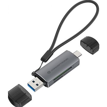CONCEPTRONIC Card Reader -> USB-C,USB-A,Micro SD/TF zwart