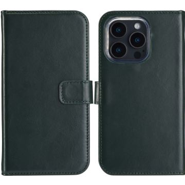 Selencia Echt Lederen Bookcase iPhone 16 Pro - Groen