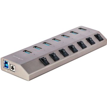 StarTech.com 7-Port Self-Powered USB-C Hub with Individual OnOff Switches, USB 3.0 5Gbps Expansion Hub wPower Supply, DesktopLaptop USB-C to USB-A Hub, 7x BC 1.2 (1.5A), USB Type C Hub - USB-CA Host Cables (5G7AIBS-USB-HUB-EU)