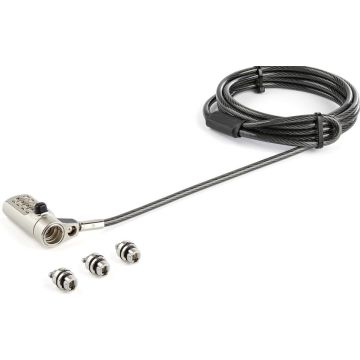 StarTech.com 2m Universeel Laptop Kabelslot met 4-cijfer Combinatieslot - 3-in-1 Security Lock voor apparaten met K-Slot, Nano K-Slot of Noble Wedge Slot
