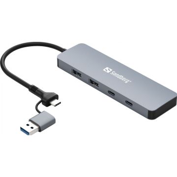 Sandberg USB‑C/A to 2xUSB‑A+2xUSB‑C Hub - aluminium