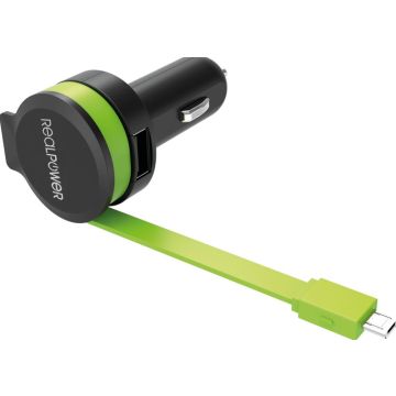 RealPower Car Charger M - integrated MicroUSB Cable + 1x USB