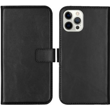 Selencia Echt Lederen Bookcase iPhone 12 Pro Max - Zwart