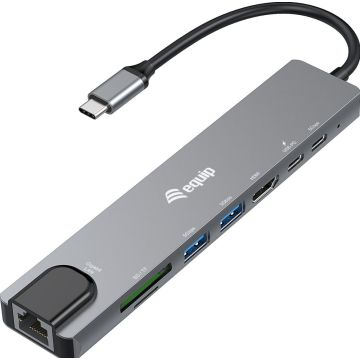 Equip Adapter USB-C -> HDMI,GbE,3xUSB3.2 Gen1,SD/TF,PD 100W
