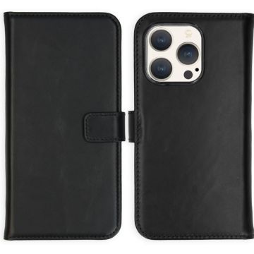 Selencia Echt Lederen Bookcase iPhone 15 Pro - Zwart