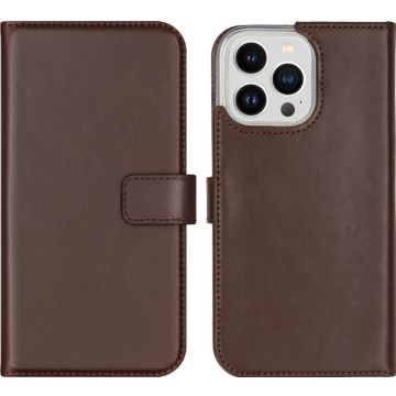 Selencia Echt Lederen Bookcase iPhone 14 Pro Max - Bruin