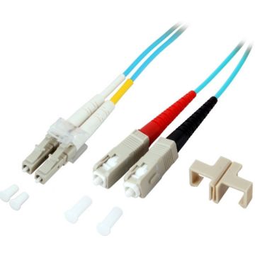 Duplex Jumper LC-SC 50/125, OM3, LSZH, aqua, 2.0mm, 2m