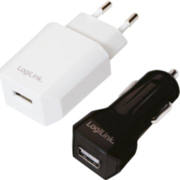 LogiLink USB Lader Reise Set Steckdose+Zigarettena.