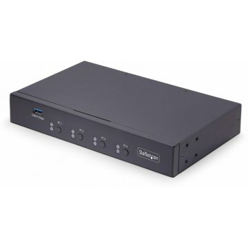 StarTech.com 4-Port KM Switch with Mouse Roaming, USB Switch for KeyboardMouse, 3.5mm and USB Audio, Peripheral Sharing for 4 Computers, USB 3.0 Switcher, TAA Compliant - HotkeyPushbutton Switching (P4A20132-KM-SWITCH)