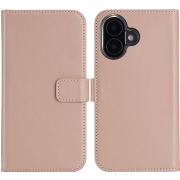 Selencia Echt Lederen Bookcase iPhone 16 - Dusty Pink