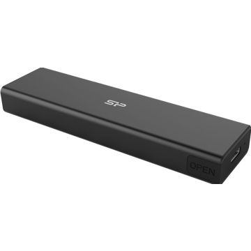 Silicon Power PD60 – M.2 SSD‑behuizing USB‑C 10 Gb/s – Tool‑Free – voor NVMe & SATA – aluminium - zwart