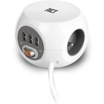 Power block 3 USB charging ports 3 Belgium outlets white 1.5m