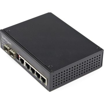 StarTech.com Industrial 6 Port Gigabit Ethernet Switch 4 PoE RJ45 +2 SFP Slots 30W PoE+ 48VDC 101001000 Power Over Ethernet LAN Switch -40C to 75C  DIN ConnectorMonteerbaar (IES1G52UPDIN) - Switch