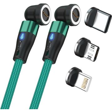 RealPower Magentic cable,1m 2x magnetisch,groen met adapters