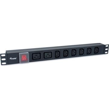 Equip stekker omlijsting 19"(1HE)8 wegs IEC C20 1.8m Alu. Sch