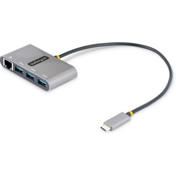 StarTech.com 3-Port USB-C Hub with Ethernet, 3x USB-A Ports, Gigabit Ethernet, USB 3.0 5Gbps, Bus-Powered, USB Type-C Hub w GbE and 1ft30cm Long Cable, Portable USB-C to USB-A Laptop Hub - USB Expansion Hub (HB30C3A1GEA2)