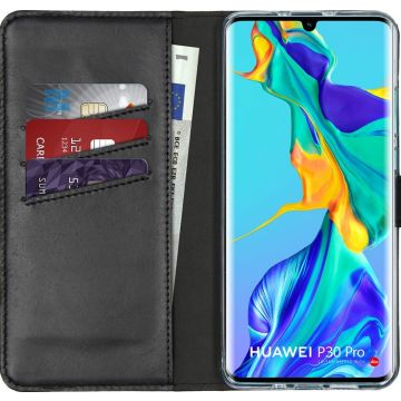 Selencia Echt Lederen Bookcase Huawei P30 Pro - Zwart