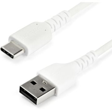 StarTech.com 1m USB A naar USB C Lader Kabel, Rugged Fast Charge & Sync USB 2.0 naar USB Type C Data Kabel met TPE Aramidevezel Mantel, MM, 3A, Wit, Samsung S10, iPad Pro, Pixel (RUSB2AC1MW) - USB-kabel