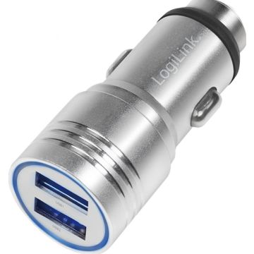 LogiLink USB Kfz oplader met integr. Nothammer, 10.5W