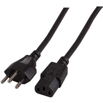 EFB Netzleitung zwarteiz-C13 180Â°, zwart teilisoliert,2 m,