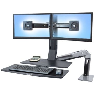 Ergotron WorkFit-A Dual with Worksurface+ Standing Desk - Bevestigingskit (bureauklembevestiging, flexibele arm, 2 draaiarmen, toetsenbordplateau, werkoppervlak)