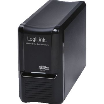 LogiLink Behuizing 8.9cm (3,5"") USB 3.0/2-Bay Raid black Alu