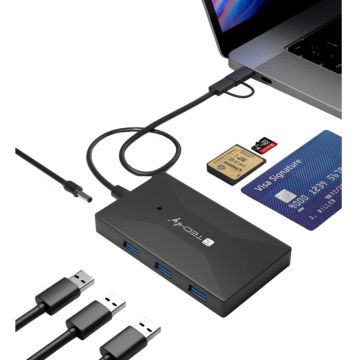 Techly Multi-kaartlezer en HUB USB-A/C