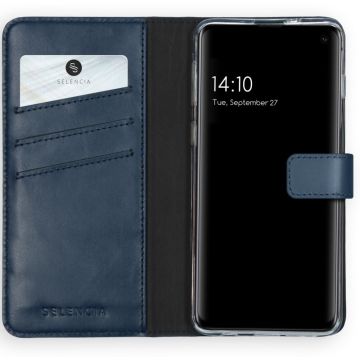 Selencia Echt Lederen Bookcase Samsung Galaxy S10 - Blauw