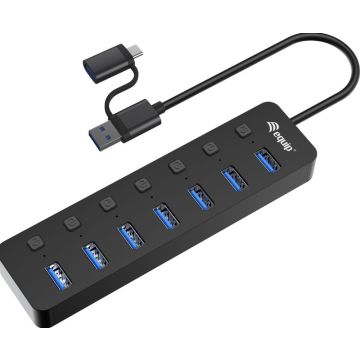 Equip USB-Hub 7-Port 3.2 ->7x3.2 inkl USB-C Adapter zwart