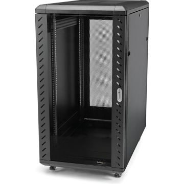 StarTech.com 32U 19" Server Rack Cabinet, Verstelbare Diepte 15,2 - 81,2cm (6-32"), Flat Pack, Vergrendelbare 4-Post Server Kast voor NetwerkDataAV Apparatuur met Glazen Deur & Wielen (RK3236BKF)