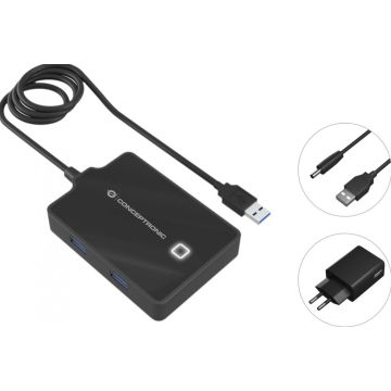 CONCEPTRONIC USB-Hub 4-Port 3.0 ->4x3.0 m.voeding zwart