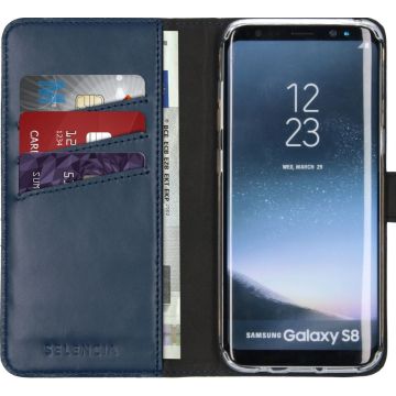 Selencia Echt Lederen Bookcase Samsung Galaxy S8 - Blauw