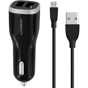 Mobiparts Car Charger Dual USB 2.4A + Micro USB Cable Black
