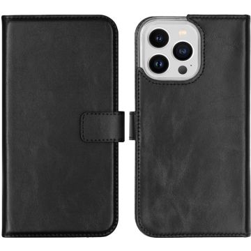 Selencia Echt Lederen Bookcase iPhone 14 Pro Max - Zwart
