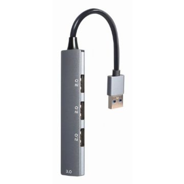 gembird 4-Port-USB-Hub (USB3 x 1, USB2 x 3 Port), Silber