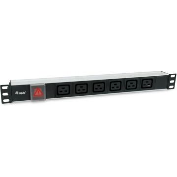 Equip stekker omlijsting 1U 6xIEC C19, Ein u. Ausschalter zwart