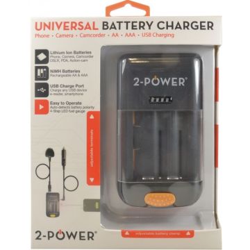 2-Power Universal Battery Charger - Batterijladerlaadstandaard + auto-adapter
