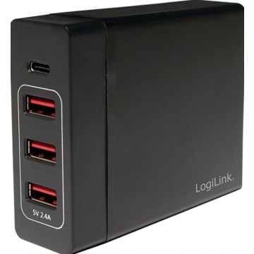 USB Tischladeadapter, LogiLink 3xUSB-A Port+1xUSB-C Port,60W