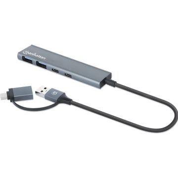 MANHATTAN 4-Port USB A/C Hub 2x USB-A 2x USB-C Ports