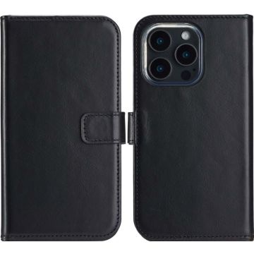 Selencia Echt Lederen Bookcase iPhone 16 Pro Max - Zwart