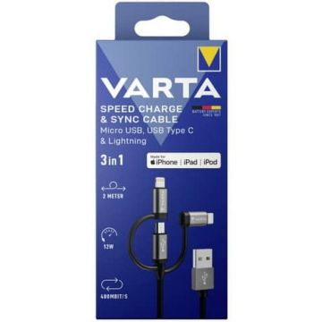 Varta Kabel Speed Charge & Sync USB A to Micro/C/Light. 2 M