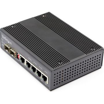StarTech.com Industrial 6 Port Gigabit Ethernet Switch - 4 PoE RJ45 +2 SFP Slots 30W PoE+ 12-48VDC 101001000 Rugged Power Over Ethernet LAN Switch -40C to 75C