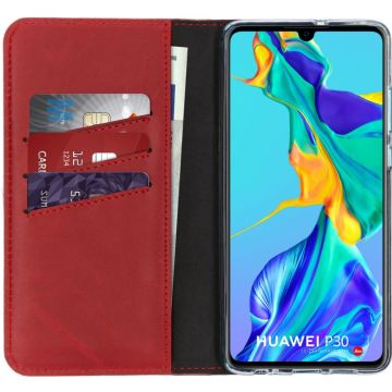 Selencia Echt Lederen Bookcase Huawei P30 - Rood