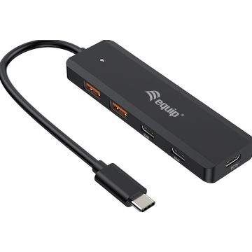 aquip USB-Hub 4-Port 3.2 ->2xUSB-C, 2xUSB-A o.voeding zwart